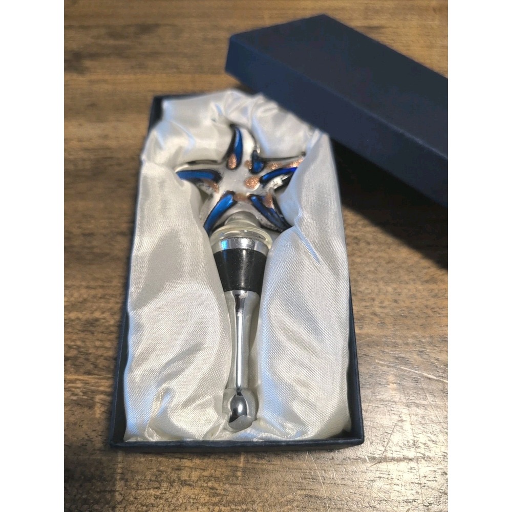 BOXED Glass Starfish/ Stainless Steel Wine Bottle Stopper Handcrafted